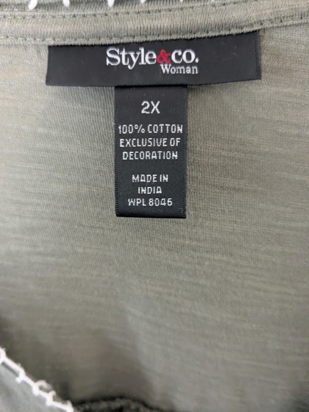 FINAL MARKDOWN. Style & Co. Plus Size 2x Embroidered Green Top - Picture 2 of 7